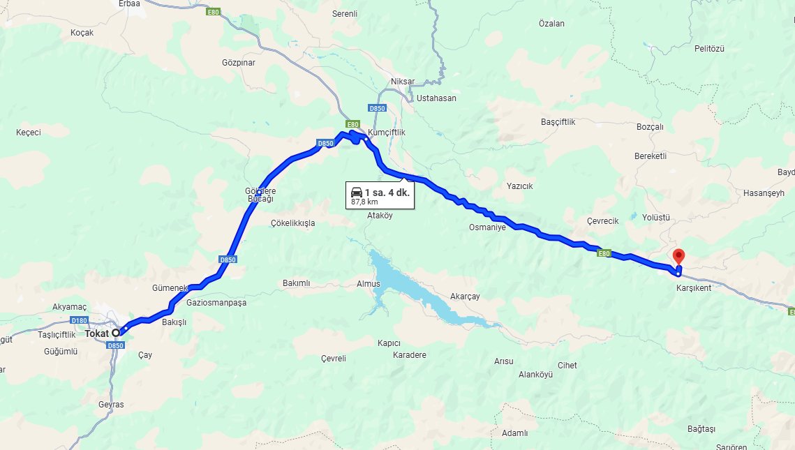 Tokat Reşadiye Arası Kaç Km