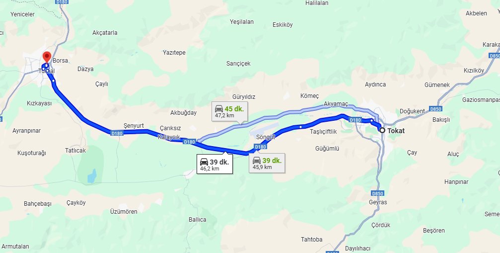 Tokat Turhal Arası Kaç Km
