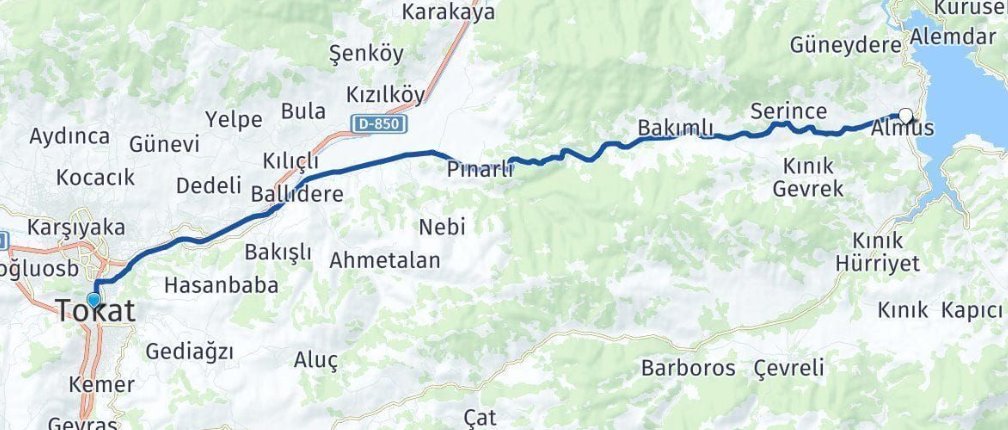 Tokat Almus Arası Kaç Km? Yol Tarifi, Süre ve Yakıt Hesaplama